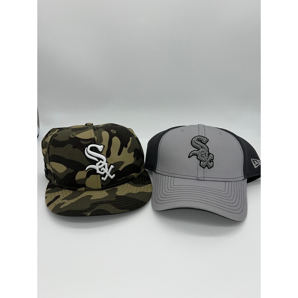 New Era Chicago White Sox Hat Bundle 59FIFTY Camo & 39THIRTY Grey Mesh Mens Cap